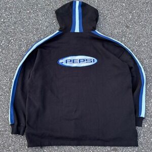 Vintage Pepsi Generation Next Hoodie Black Blue Stripe Pullover Mens L/XL 90s